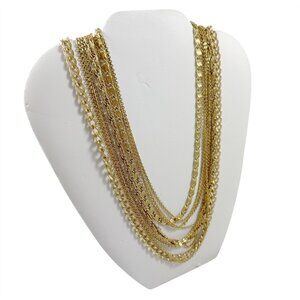Monet Multi Chain Necklace Triple Plate Gold Tone Rope Draped Vintage 1950s